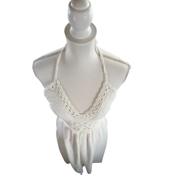 NWT Lilbetter White Maxi Halter Dress Medium Crochet Boho Festival Beach - Picture 4 of 8